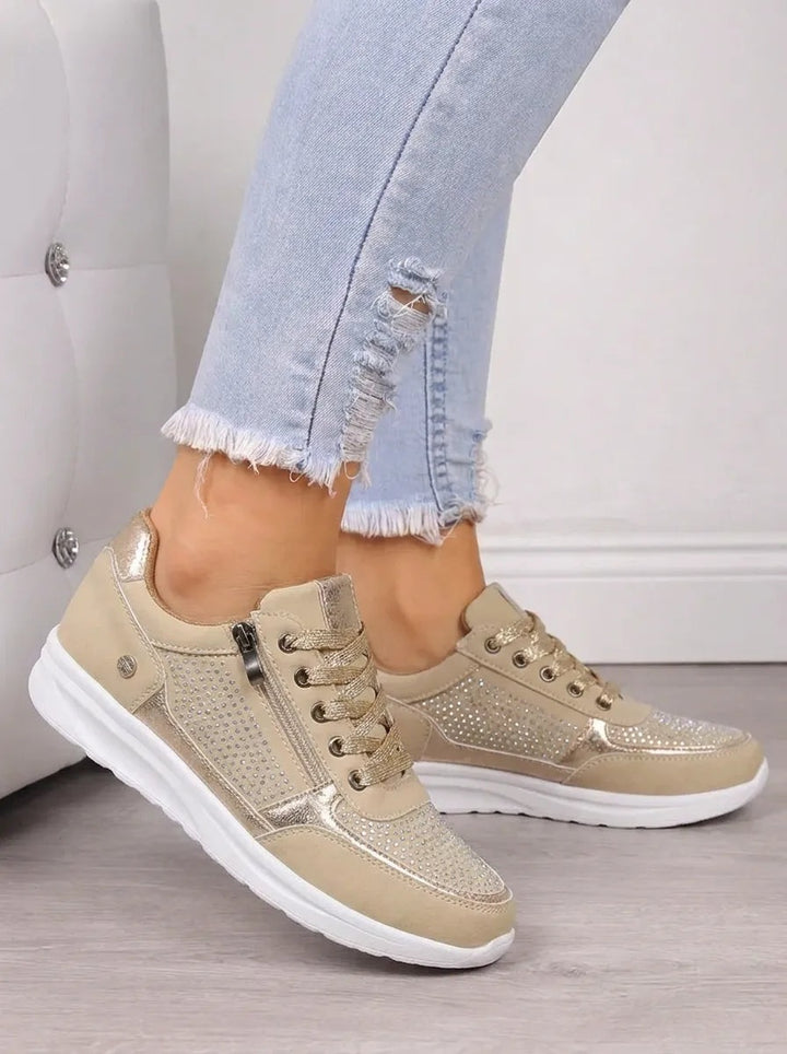 Eleanor | Women's Suede-Look Lace Up Sneakers with Side Zip