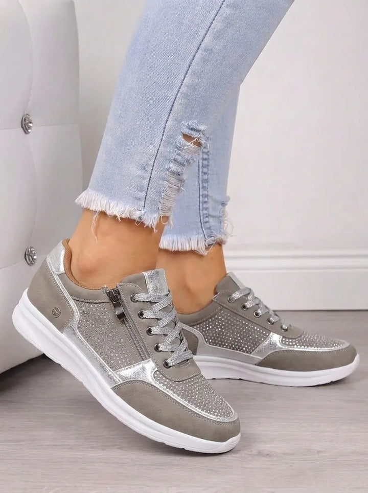 Eleanor | Women's Suede-Look Lace Up Sneakers with Side Zip
