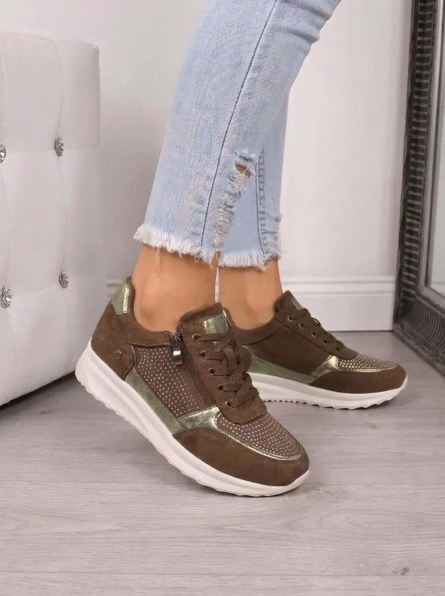 Eleanor | Women's Suede-Look Lace Up Sneakers with Side Zip