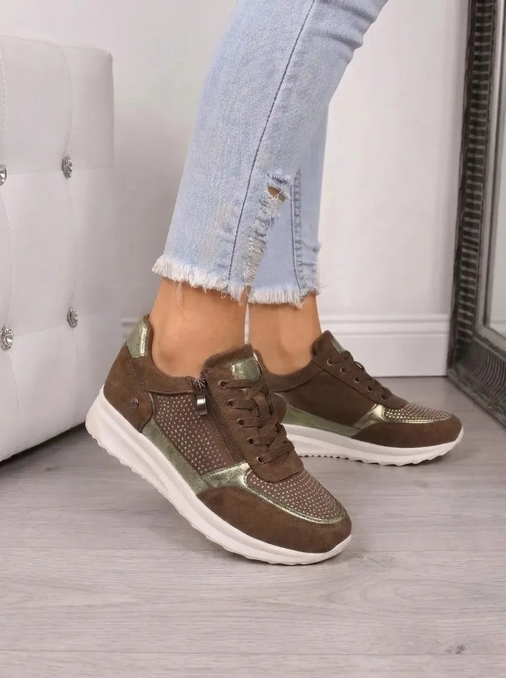 Eleanor | Women's Suede-Look Lace Up Sneakers with Side Zip