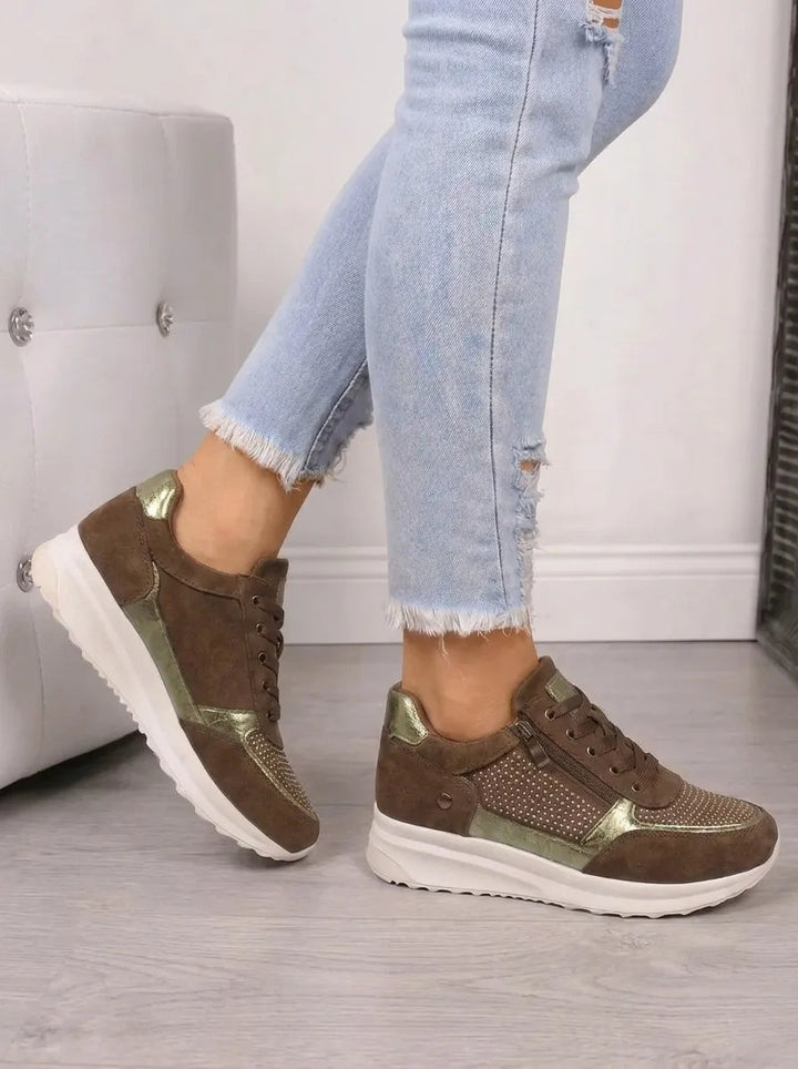 Eleanor | Women's Suede-Look Lace Up Sneakers with Side Zip