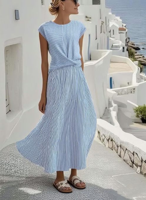Ella | Women's Striped Summer Maxi Dress with Twist Front