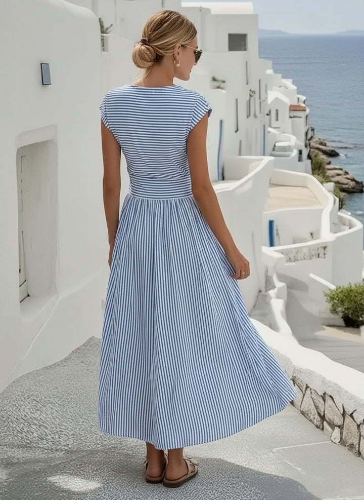 Ella | Women's Striped Summer Maxi Dress with Twist Front