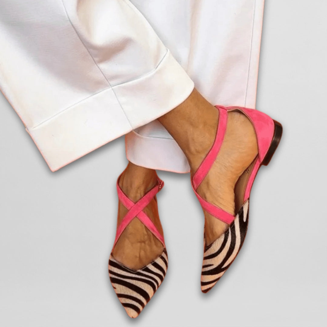 Ellie | Women's Ballet Flats Pointed Toe with Crossed Ankle Strap