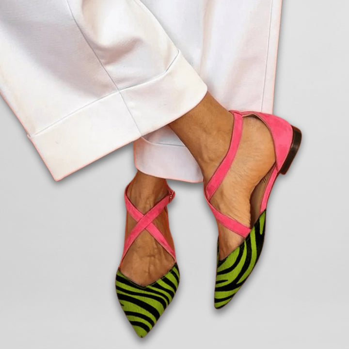Ellie | Women's Ballet Flats Pointed Toe with Crossed Ankle Strap