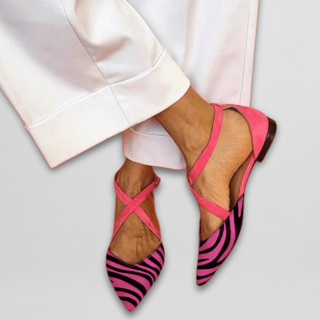 Ellie | Women's Ballet Flats Pointed Toe with Crossed Ankle Strap