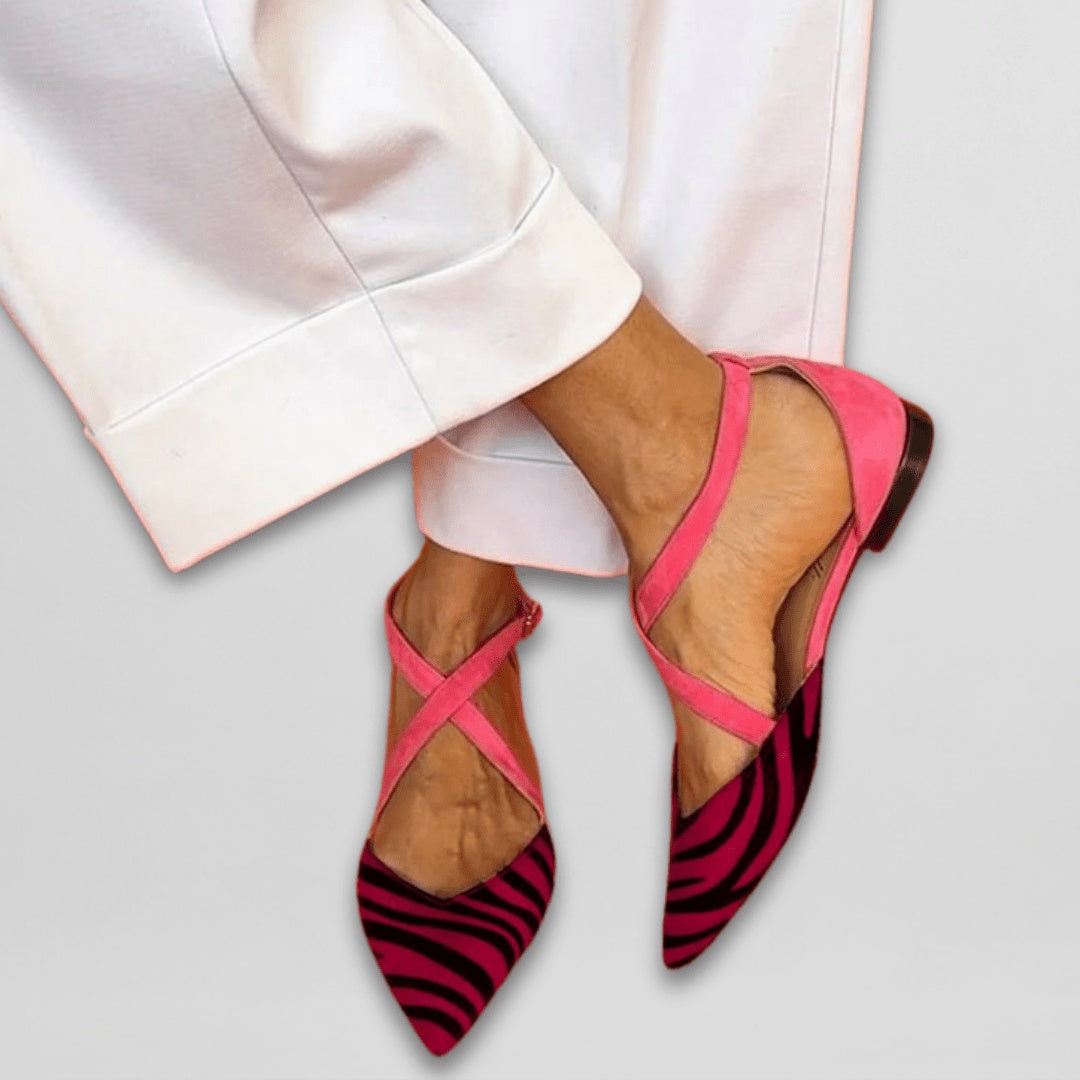 Ellie | Women's Ballet Flats Pointed Toe with Crossed Ankle Strap
