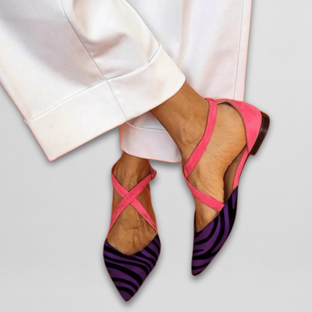 Ellie | Women's Ballet Flats Pointed Toe with Crossed Ankle Strap