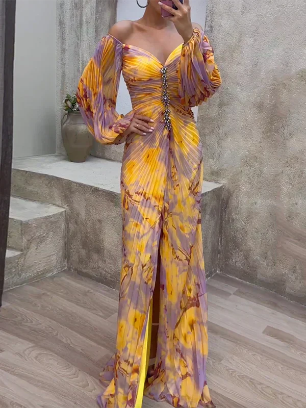Emily | Women's Formal Off Shoulder Maxi Dress Pleated