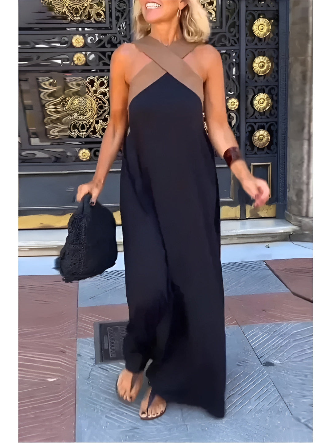 Emma | Women's Halter Maxi Dress with Criss Cross Neckline