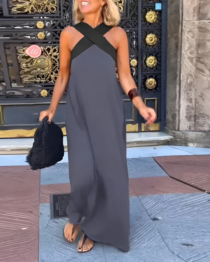 Emma | Women's Halter Maxi Dress with Criss Cross Neckline