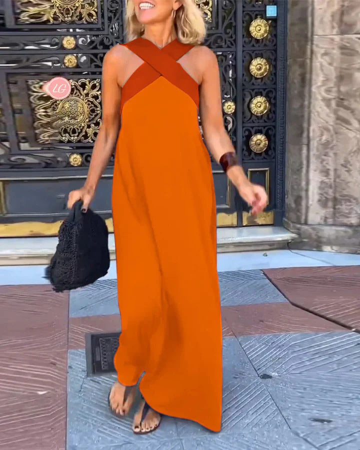 Emma | Women's Halter Maxi Dress with Criss Cross Neckline