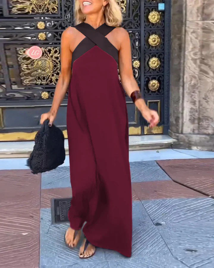 Emma | Women's Halter Maxi Dress with Criss Cross Neckline