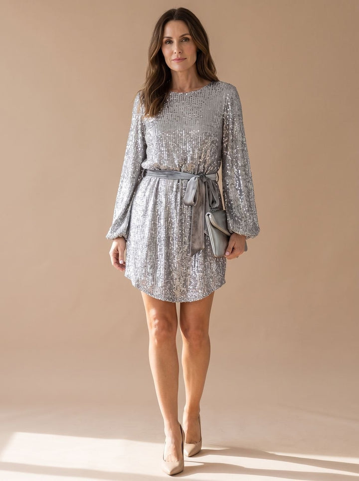 Emma | Women's Sequin Mini Christmas Party Dress with Balloon Sleeves