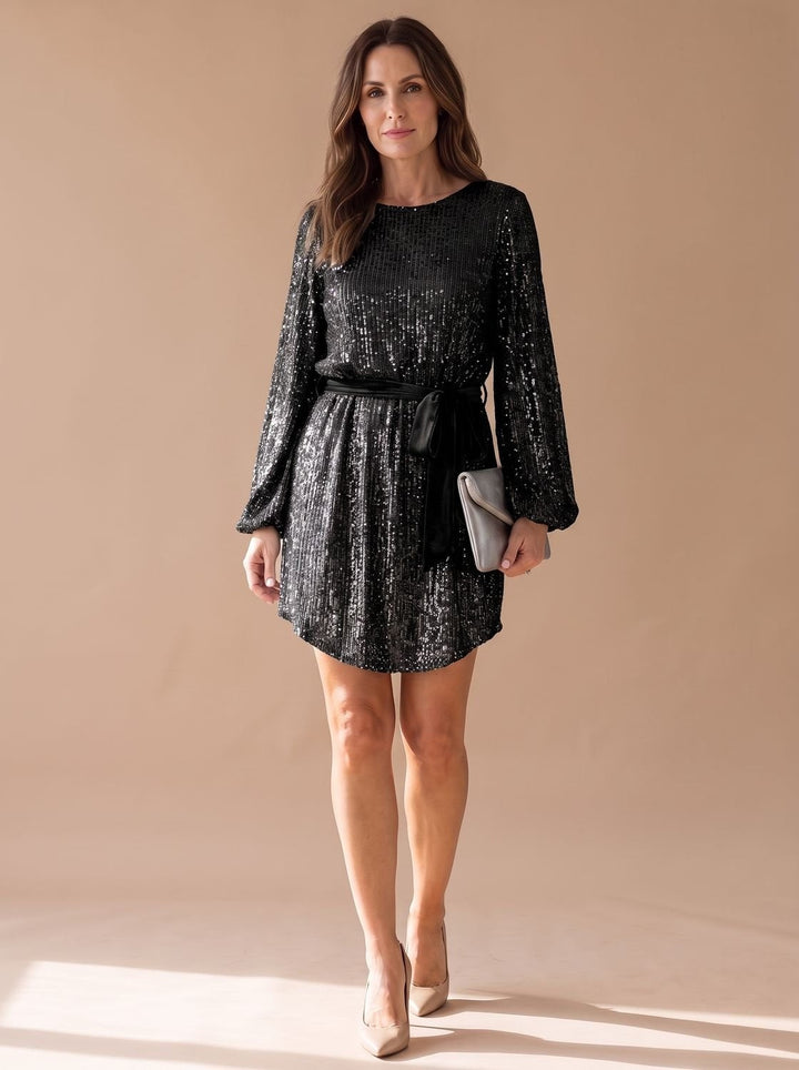 Emma | Women's Sequin Mini Christmas Party Dress with Balloon Sleeves