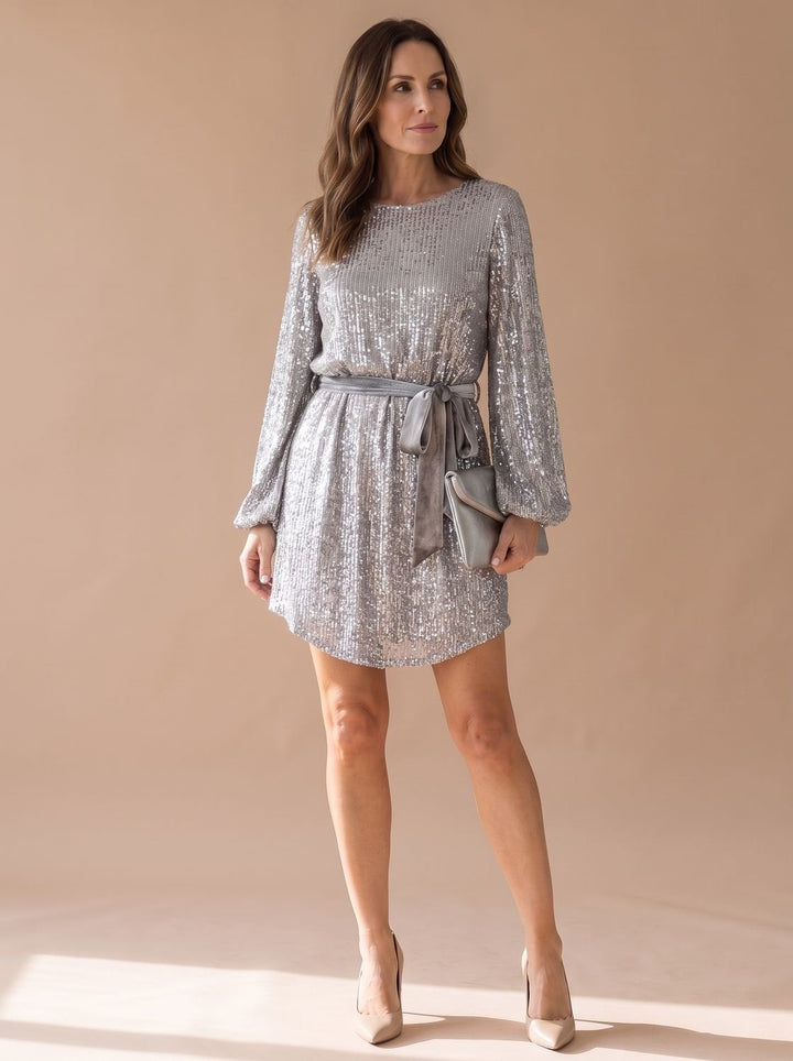 Emma | Women's Sequin Mini Christmas Party Dress with Balloon Sleeves