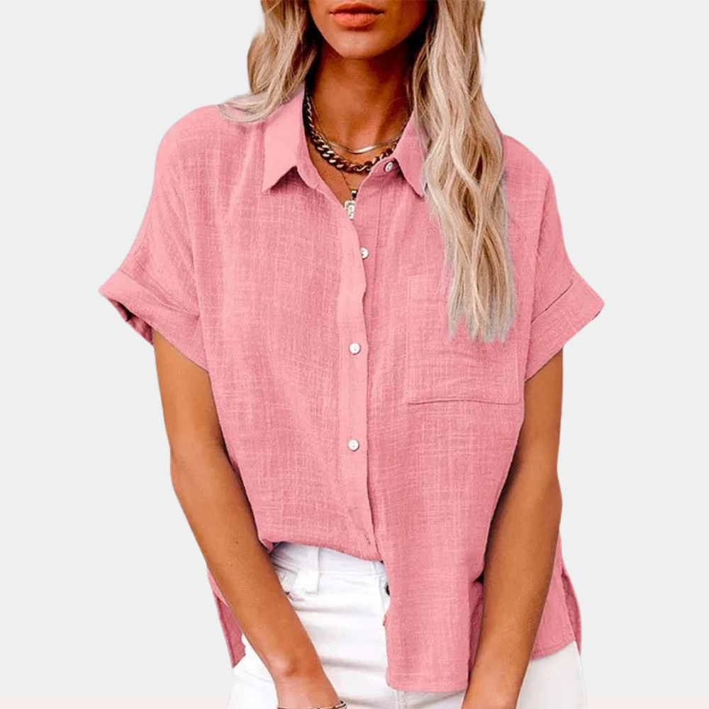 Evelyn | Women's Linen-Look Button Up Shirt with Pocket