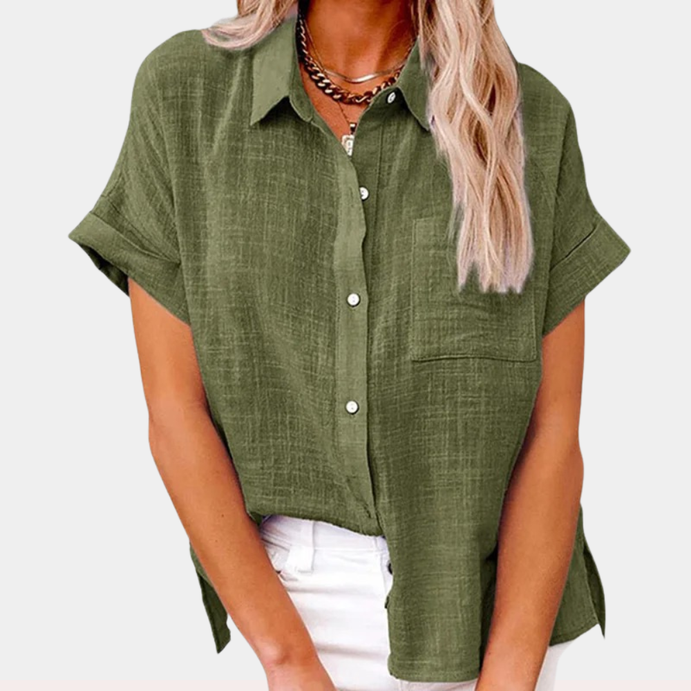 Evelyn | Women's Linen-Look Button Up Shirt with Pocket