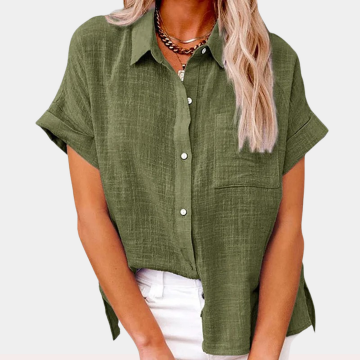 Evelyn | Women's Linen-Look Button Up Shirt with Pocket