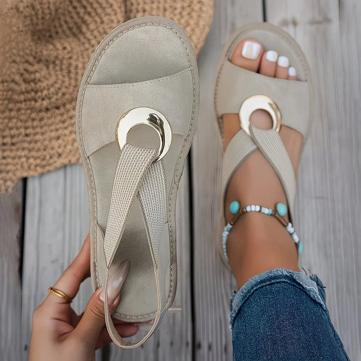 Evelyn | Women's Open Toe Slingback Sandals with Metal Ring