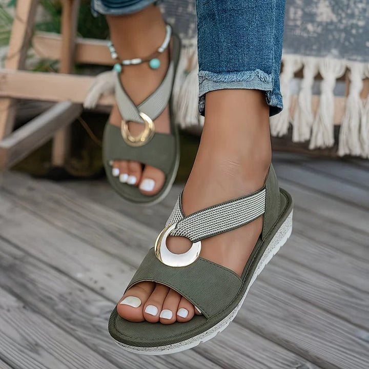 Evelyn | Women's Open Toe Slingback Sandals with Metal Ring