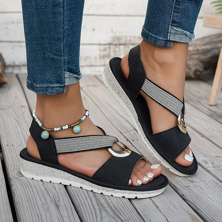 Evelyn | Women's Open Toe Slingback Sandals with Metal Ring