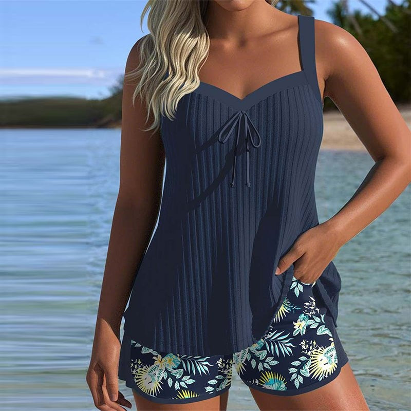 Evelyn | Women's Ribbed Tankini Set with Swim Shorts