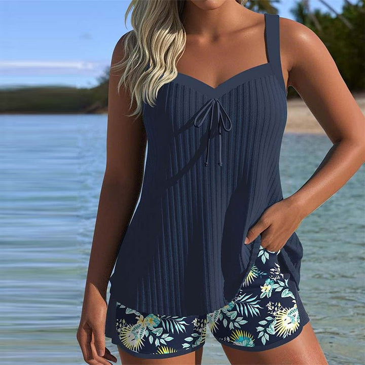 Evelyn | Women's Ribbed Tankini Set with Swim Shorts