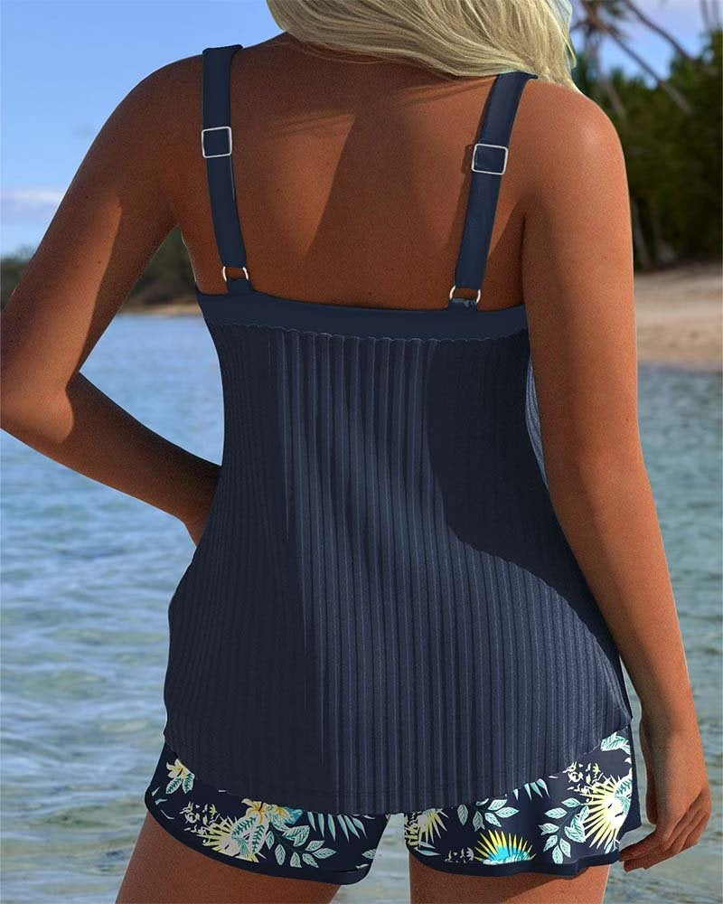 Evelyn | Women's Ribbed Tankini Set with Swim Shorts