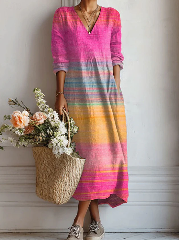 Frances | Women's Floral Linen Dress Midi V Neck