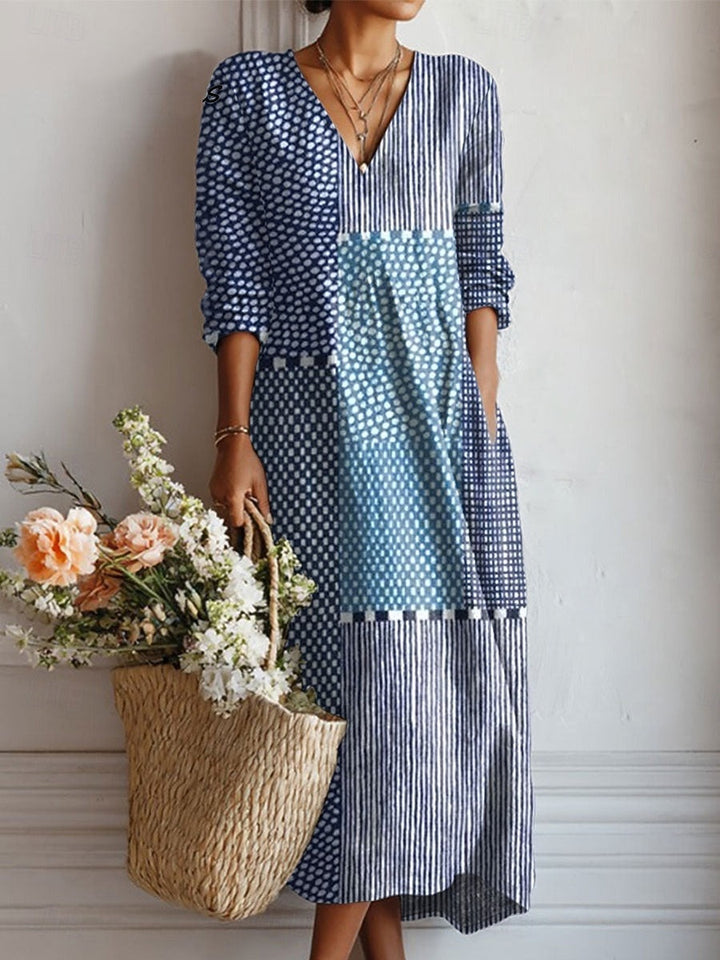 Frances | Women's Floral Linen Dress Midi V Neck