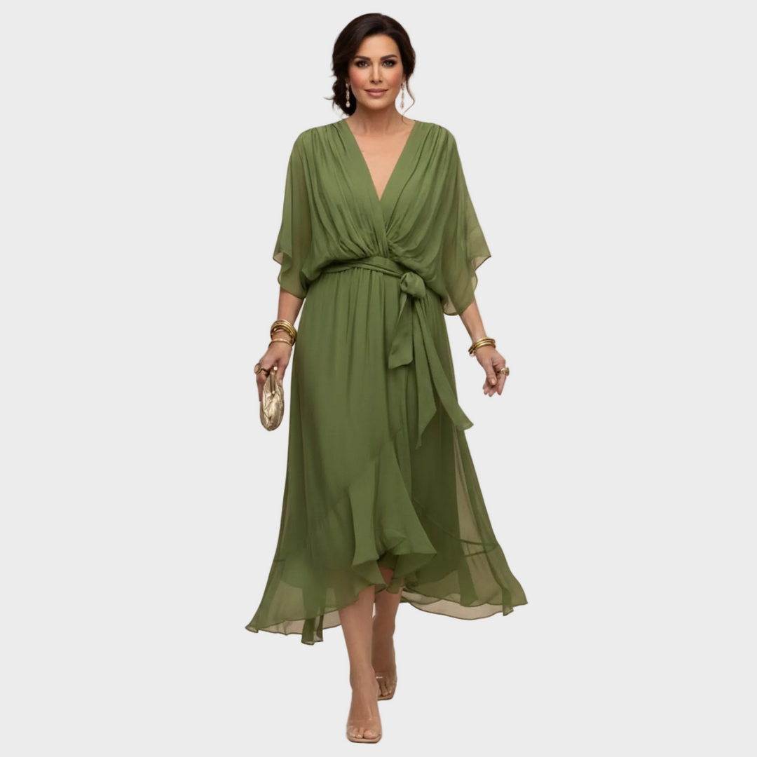 Freya | Women's Chiffon Midi Dress Wrap V-Neck Cocktail