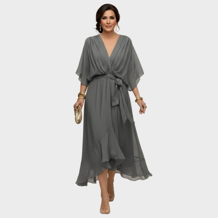 Freya | Women's Chiffon Midi Dress Wrap V-Neck Cocktail
