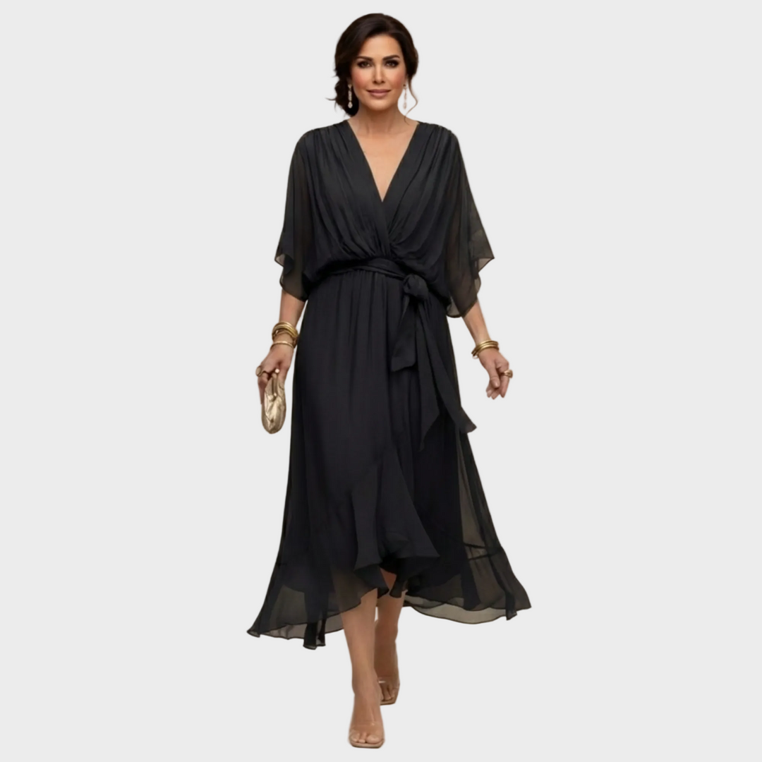 Freya | Women's Chiffon Midi Dress Wrap V-Neck Cocktail
