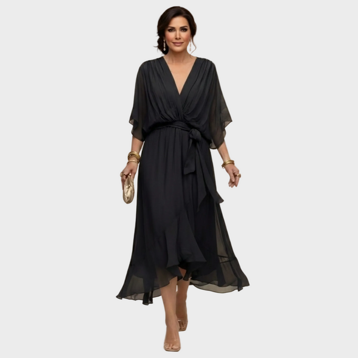 Freya | Women's Chiffon Midi Dress Wrap V-Neck Cocktail