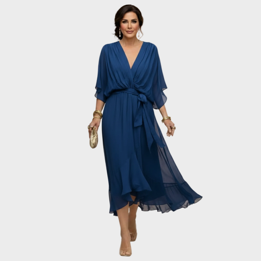 Freya | Women's Chiffon Midi Dress Wrap V-Neck Cocktail