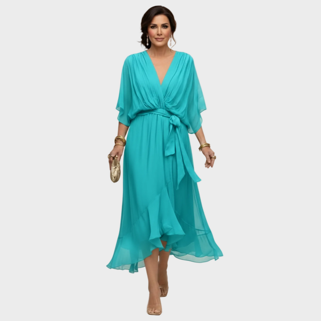 Freya | Women's Chiffon Midi Dress Wrap V-Neck Cocktail