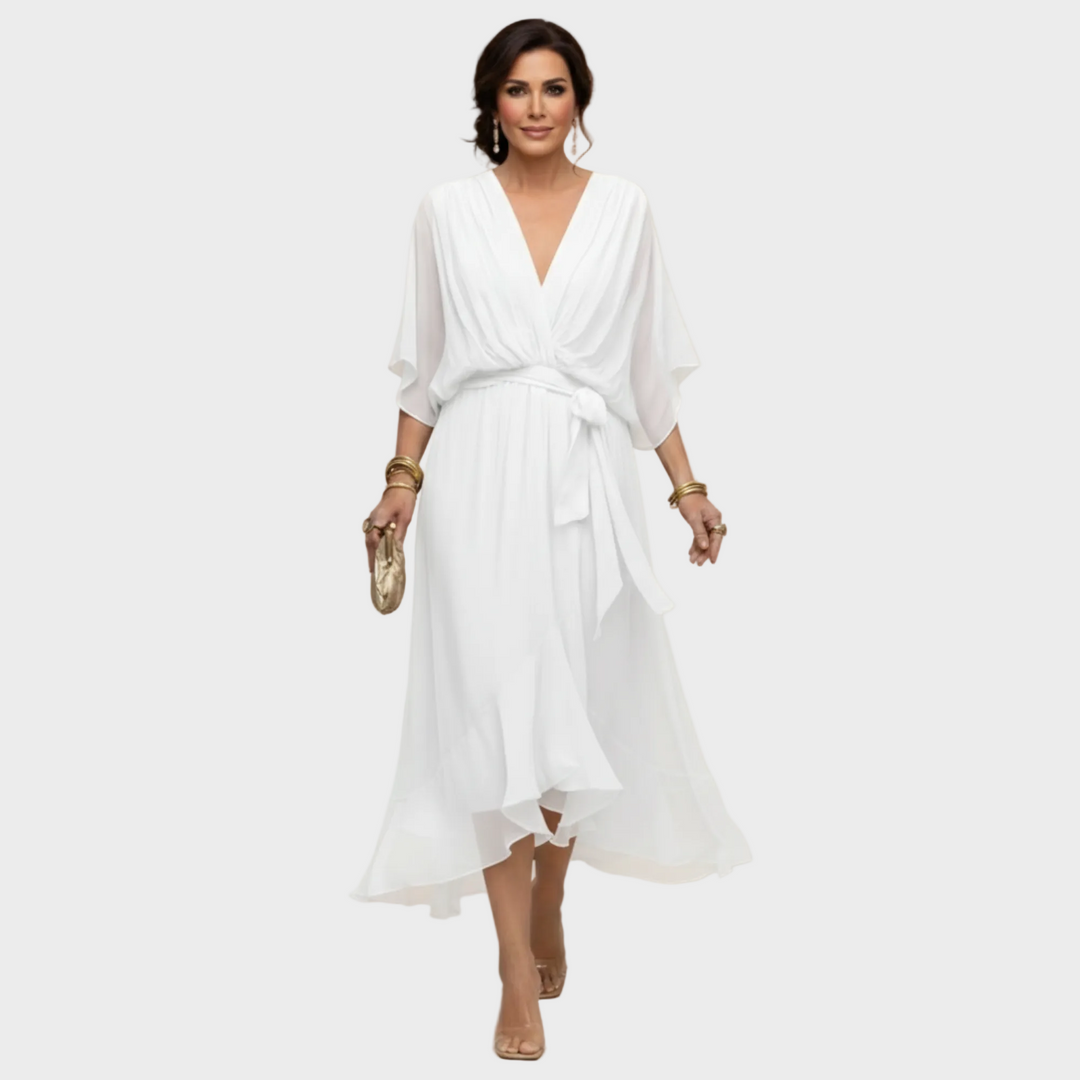 Freya | Women's Chiffon Midi Dress Wrap V-Neck Cocktail
