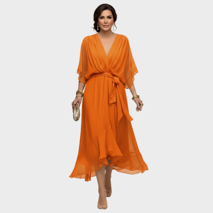 Freya | Women's Chiffon Midi Dress Wrap V-Neck Cocktail