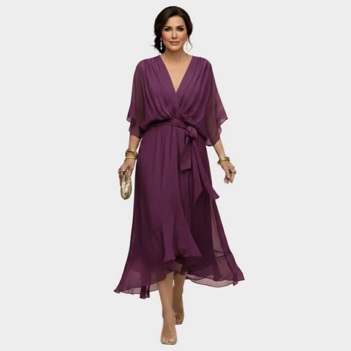 Freya | Women's Chiffon Midi Dress Wrap V-Neck Cocktail