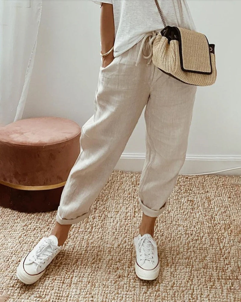 Freya | Women's Linen Pants Summer Relaxed Fit with Drawstring