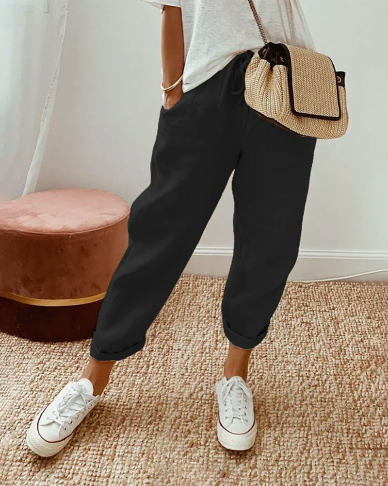 Freya | Women's Linen Pants Summer Relaxed Fit with Drawstring