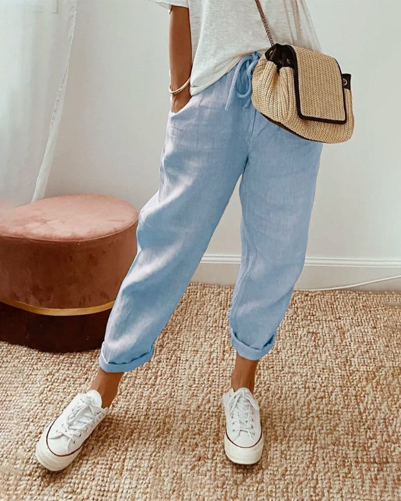 Freya | Women's Linen Pants Summer Relaxed Fit with Drawstring