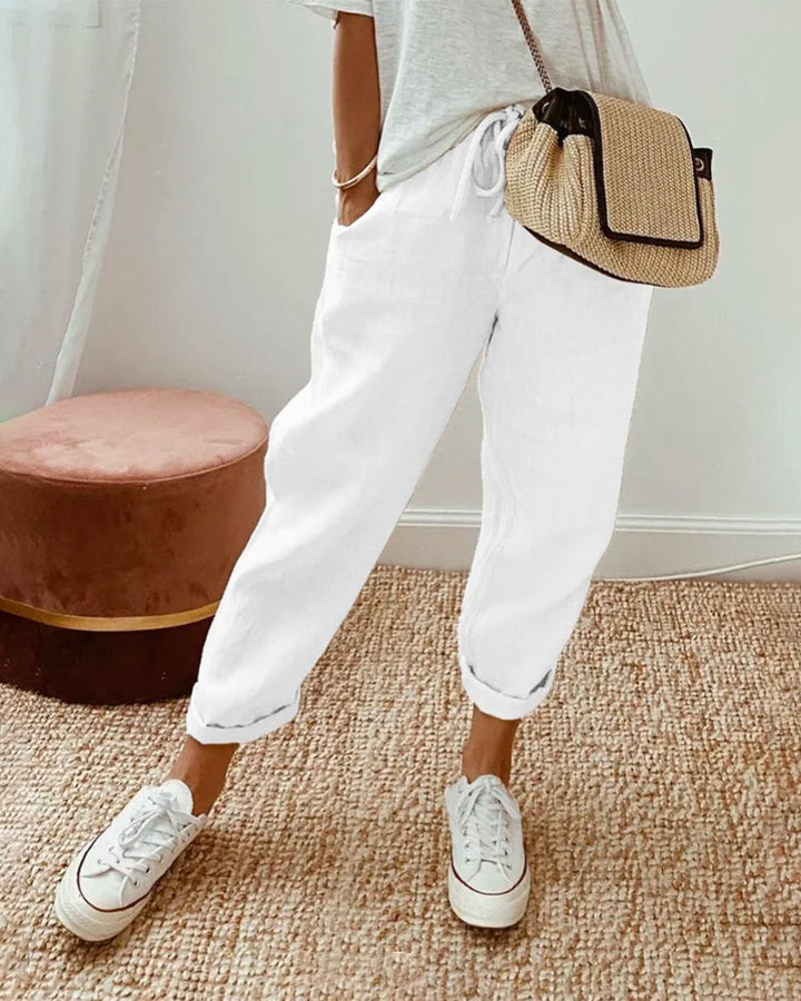Freya | Women's Linen Pants Summer Relaxed Fit with Drawstring