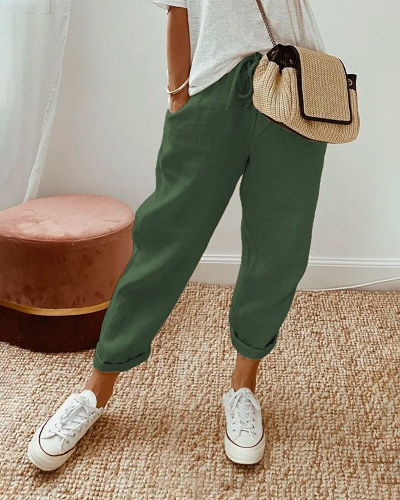 Freya | Women's Linen Pants Summer Relaxed Fit with Drawstring