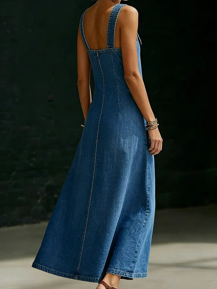 Gemma | Women's Denim Maxi Dress with Buckle Straps