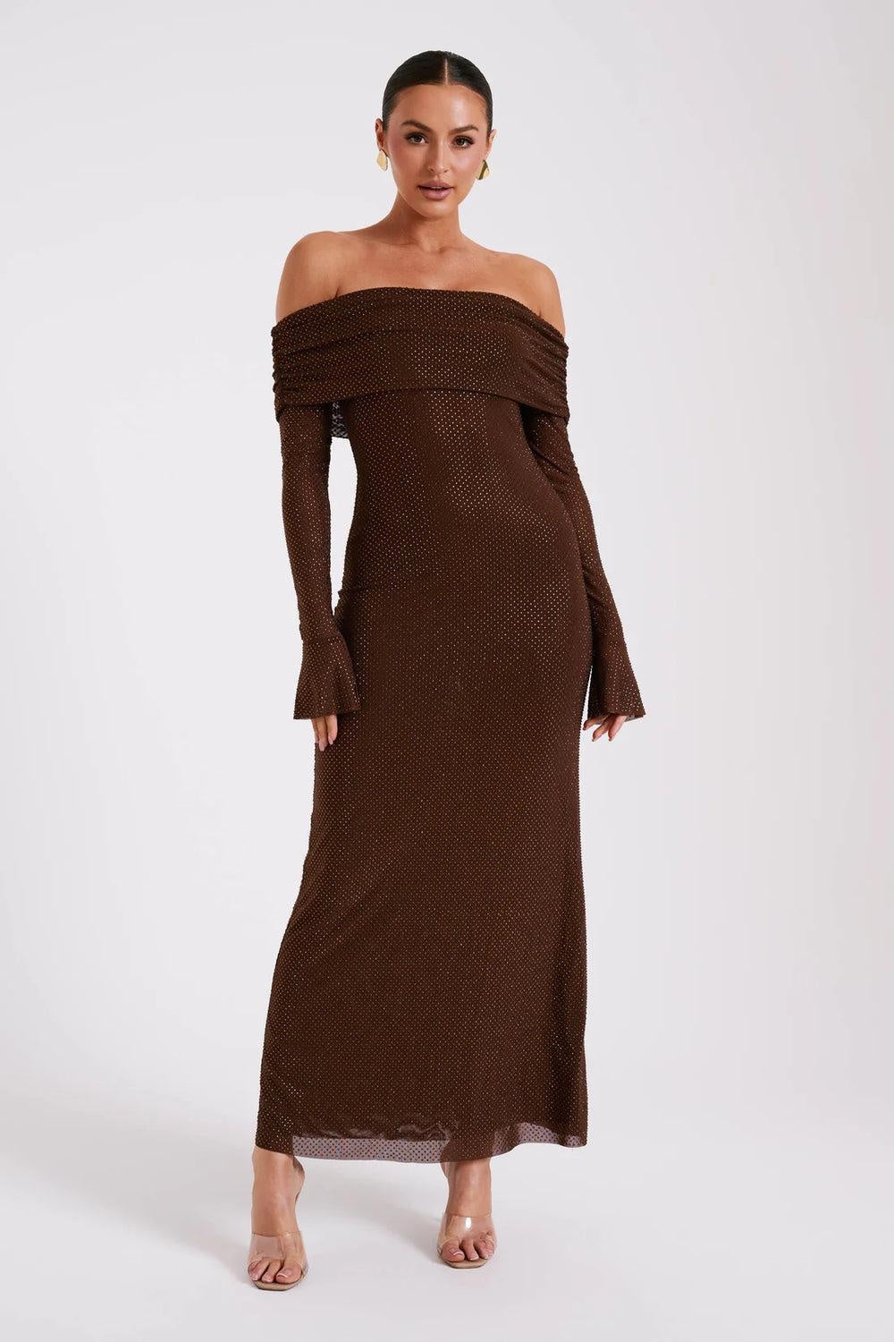 Gemma | Women's Off Shoulder Maxi Dress Long Sleeve Cocktail