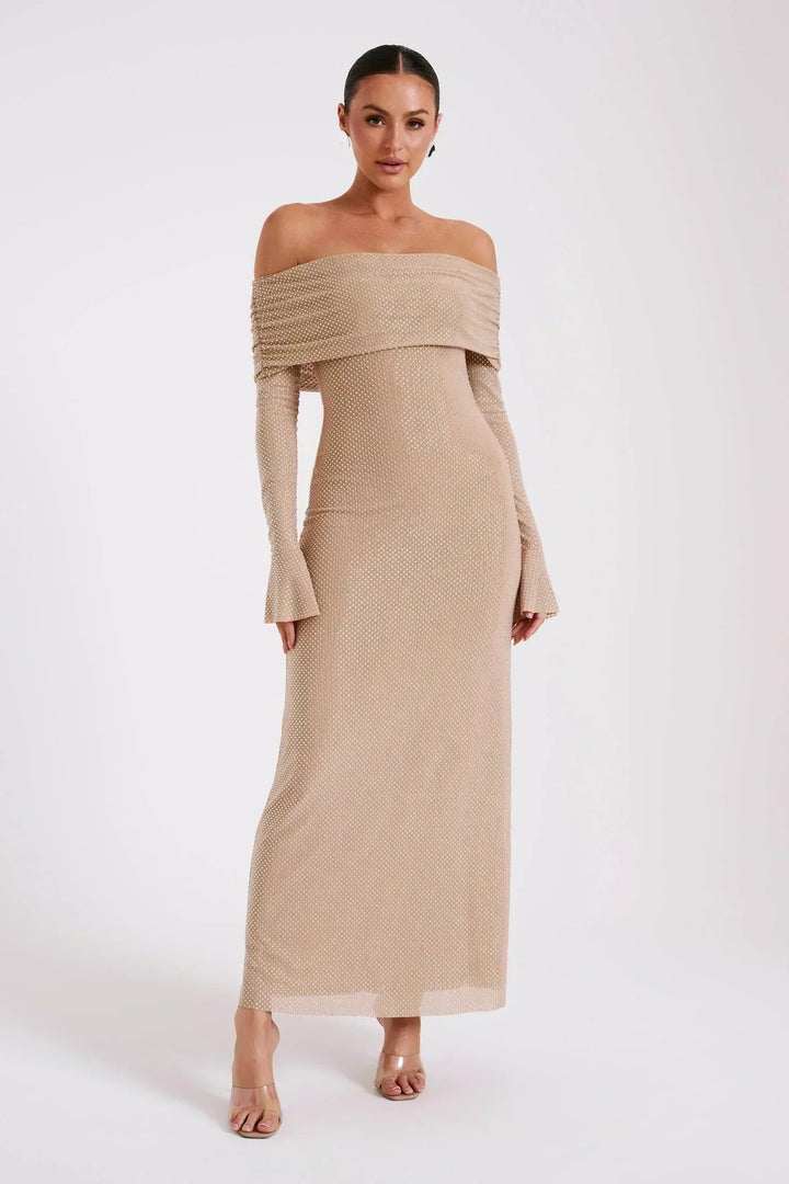 Gemma | Women's Off Shoulder Maxi Dress Long Sleeve Cocktail