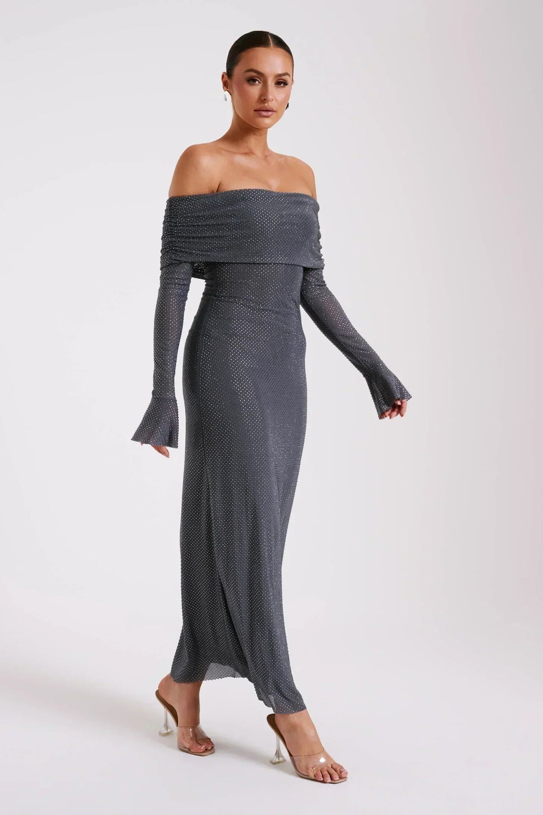 Gemma | Women's Off Shoulder Maxi Dress Long Sleeve Cocktail
