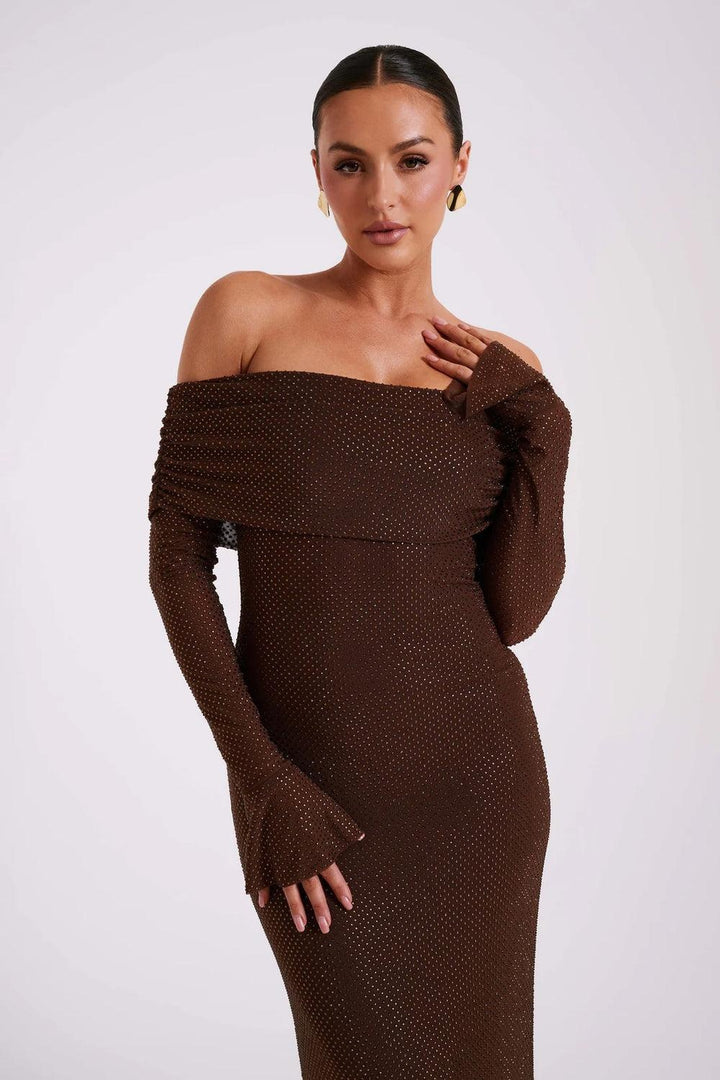 Gemma | Women's Off Shoulder Maxi Dress Long Sleeve Cocktail